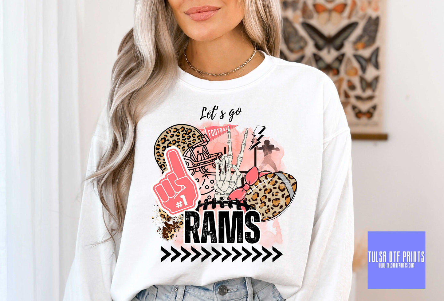 DTF LET'S GO RAMS PINK FOOTBALL LEO GAME DAY TRANSFER