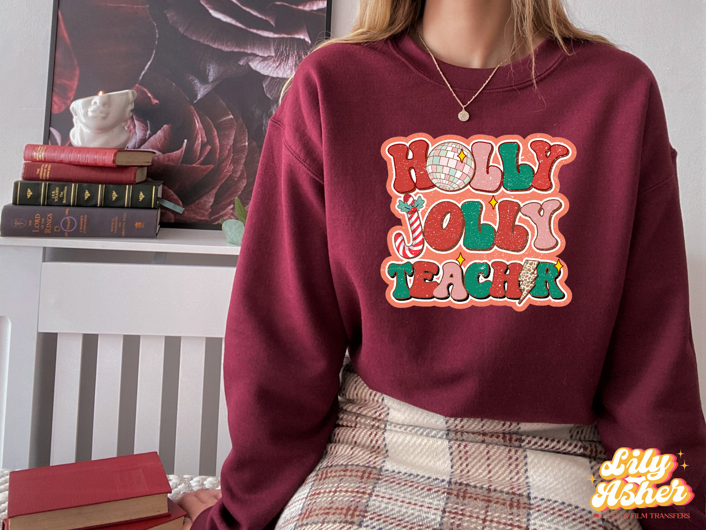 DTF HOLLY JOLLY TEACHER CHRISTMAS TRANSFER