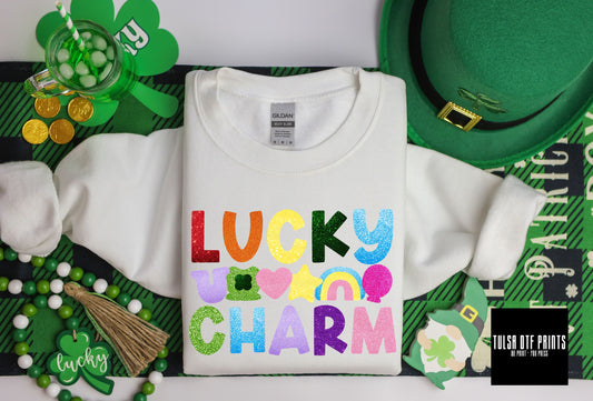 DTF ST. PATRICK'S LUCKY CHARM FAUX GLITTER TRANSFER