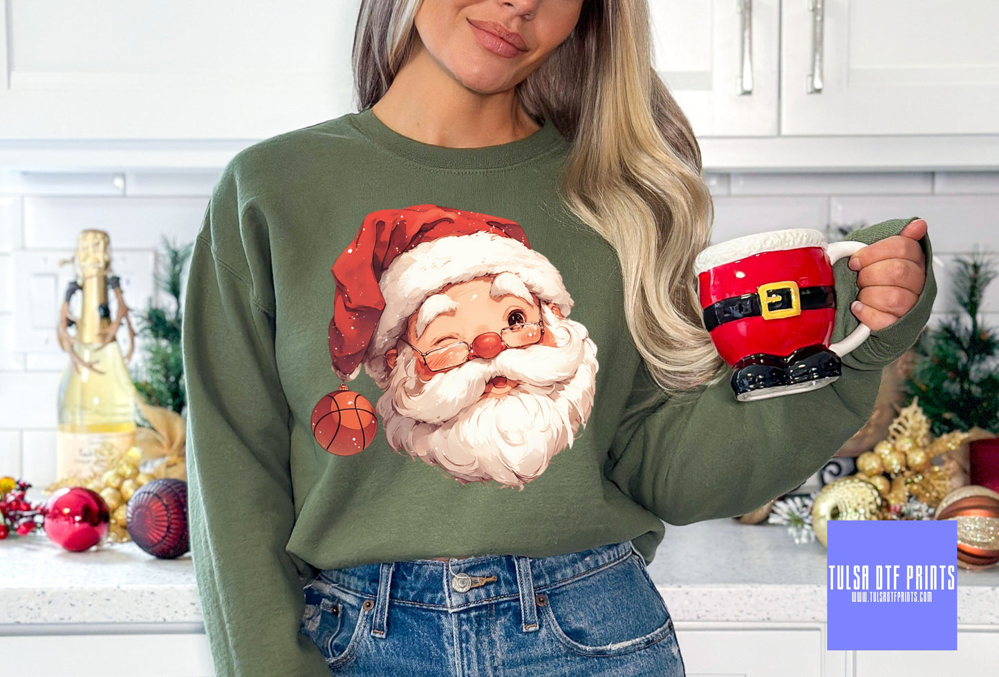 DTF SANTA W/ BASKETBALL  HAT TRANSFER