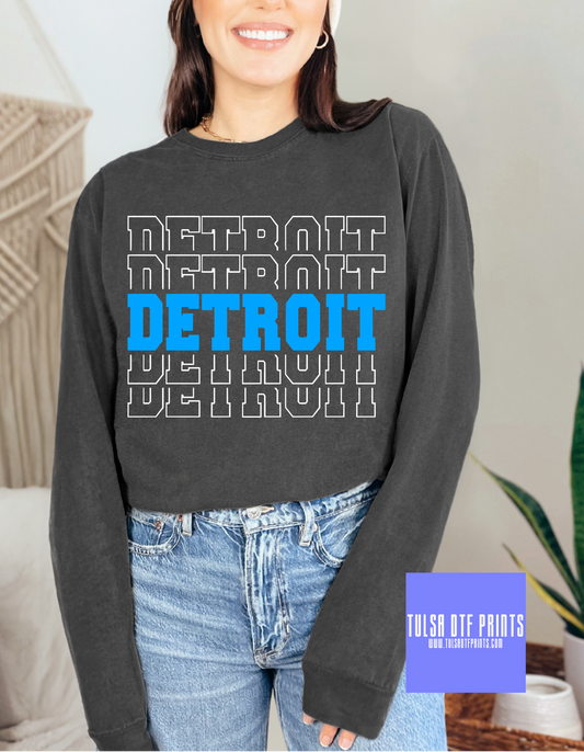 DTF DETROIT STACKED WHITE/BLUE TRANSFER