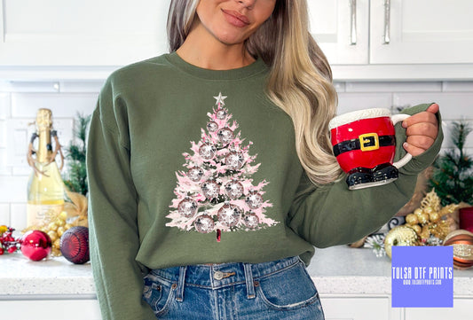 DTF PINK DISCO XMAS TREE TRANSFER