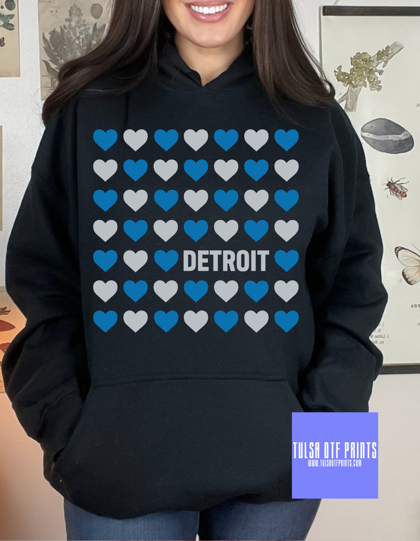 DTF DETROIT HEARTS BLUE/GREY TRANSFER