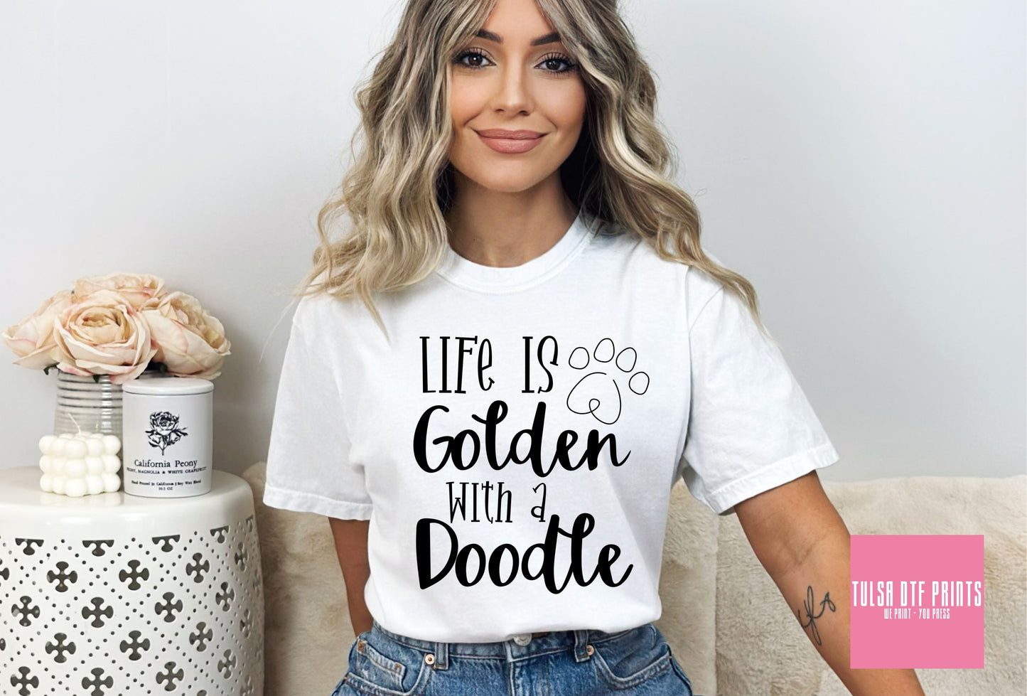 DTF LIFE IS GOLDEN WITH A DOODLE TRANSFER