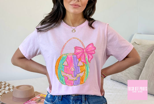 DTF PASTEL PUMPKIN W/ PINK BOW TRANSFER