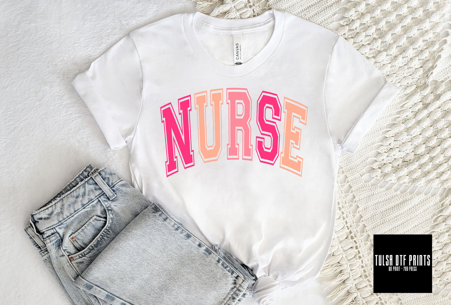 DTF NURSE RETRO TEXT TRANSFER