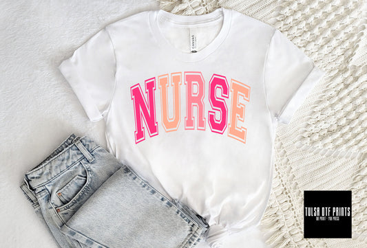 DTF NURSE RETRO TEXT TRANSFER