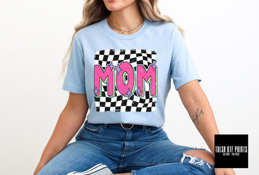 DTF MOM RETRO SPARKLE CHECKERED TRANSFER