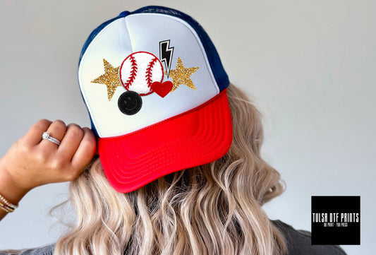 DTF BASEBALL W/ STARS & LB FAUX HAT PATCH TRANSFER