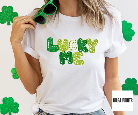 DTF STITCHED LUCKY ME TRANSFER