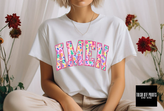 DTF AMEN MULTICOLOR FAUX EMBROIDERY TRANSFER