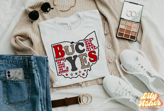 DTF BUCKEYES OHIO RED/GRAY FALL STATE OUTLINE TRANSFER