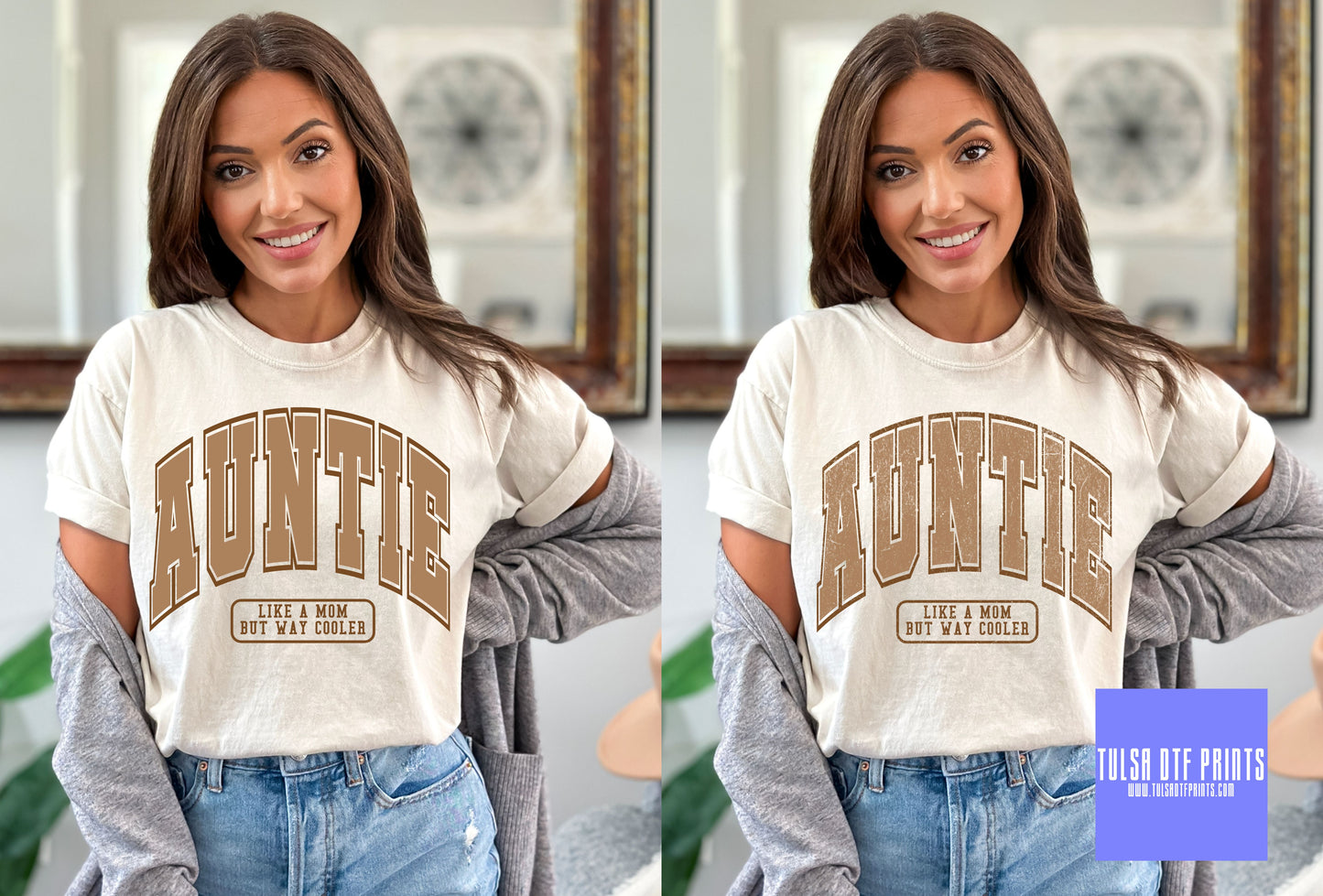 DTF AUNTIE LIKE A MOM BUT WAY COOLER BROWN TRANSFER