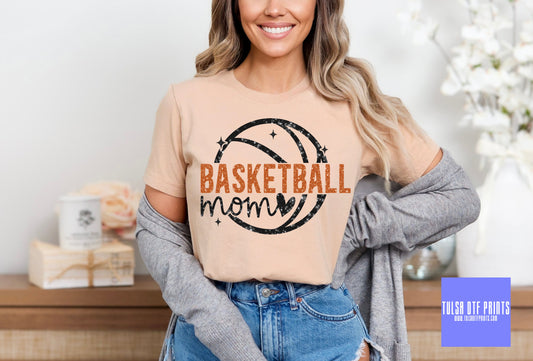 DTF BASKETBALL MOM HEART W BLACK BALL TRANSFER