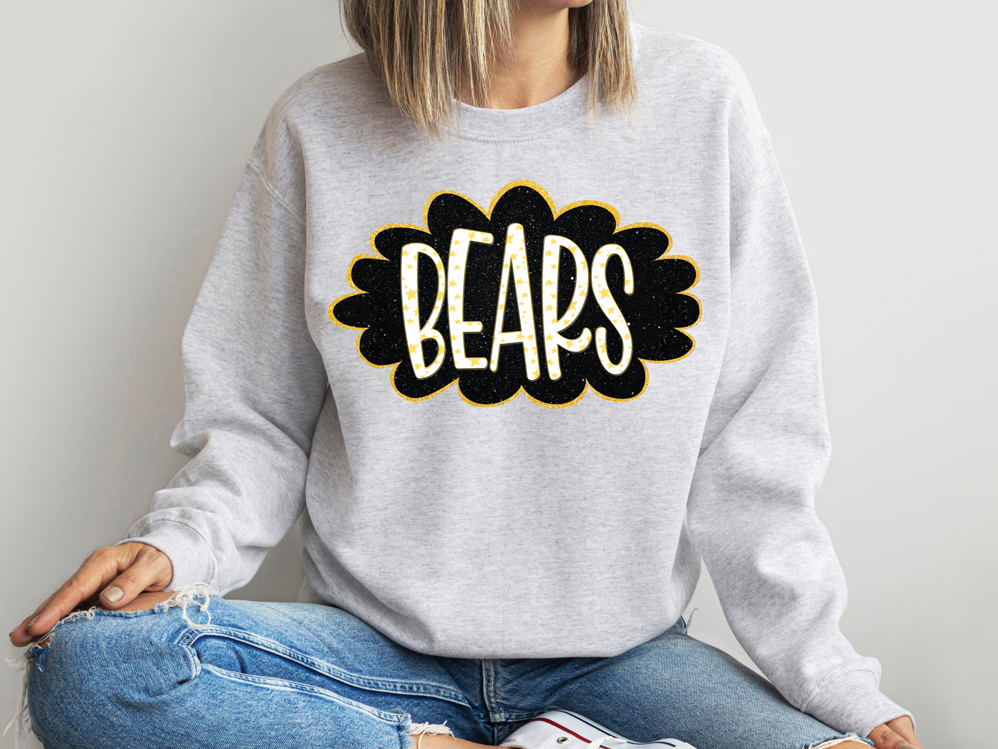 DTF BEARS BLACK/YELLOW GOLD GLITTER CLOUD GAME DAY TRANSFER