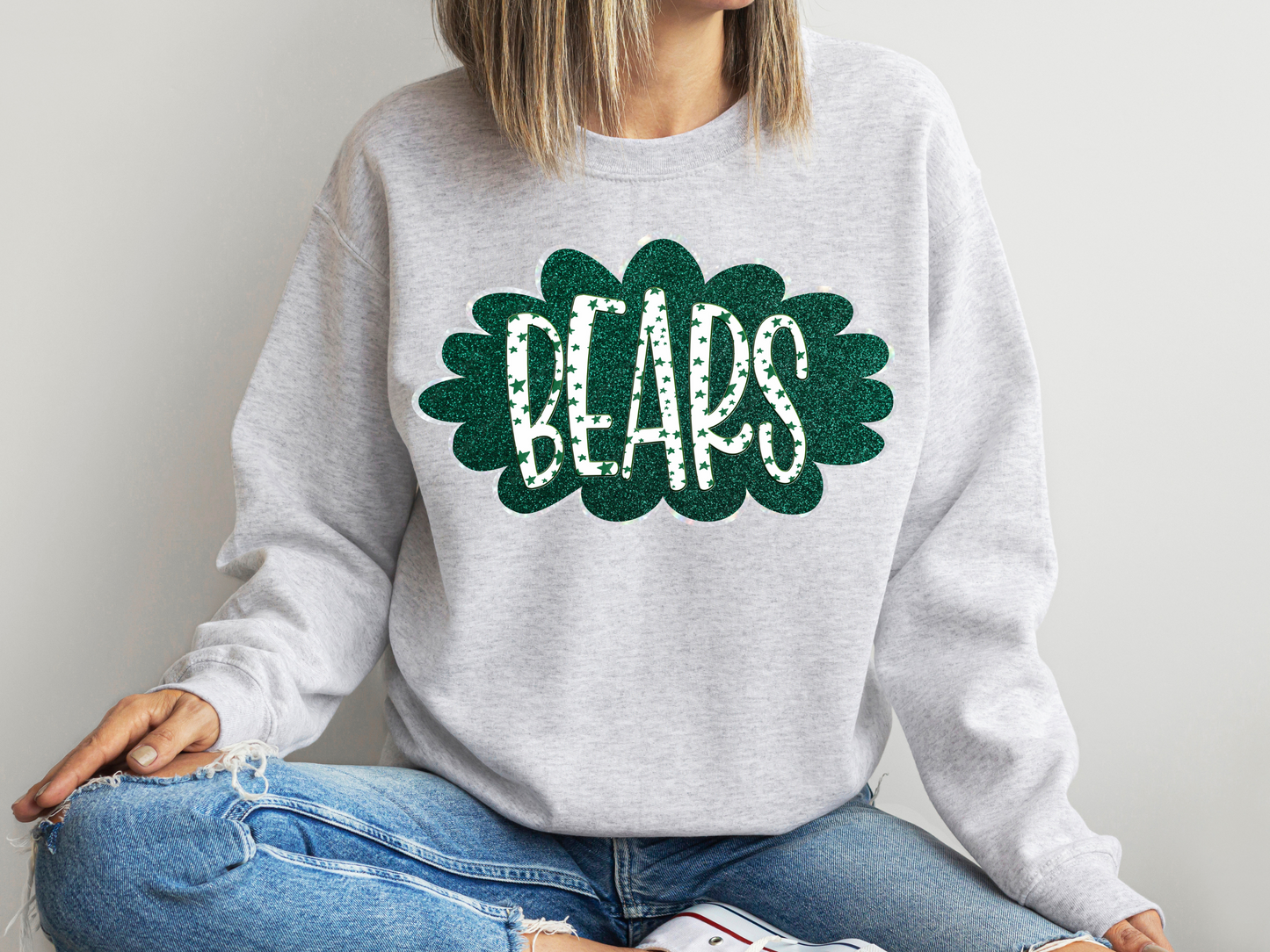 DTF BEARS HUNTER GREEN/WHITE GOLD GLITTER CLOUD GAME DAY TRANSFER