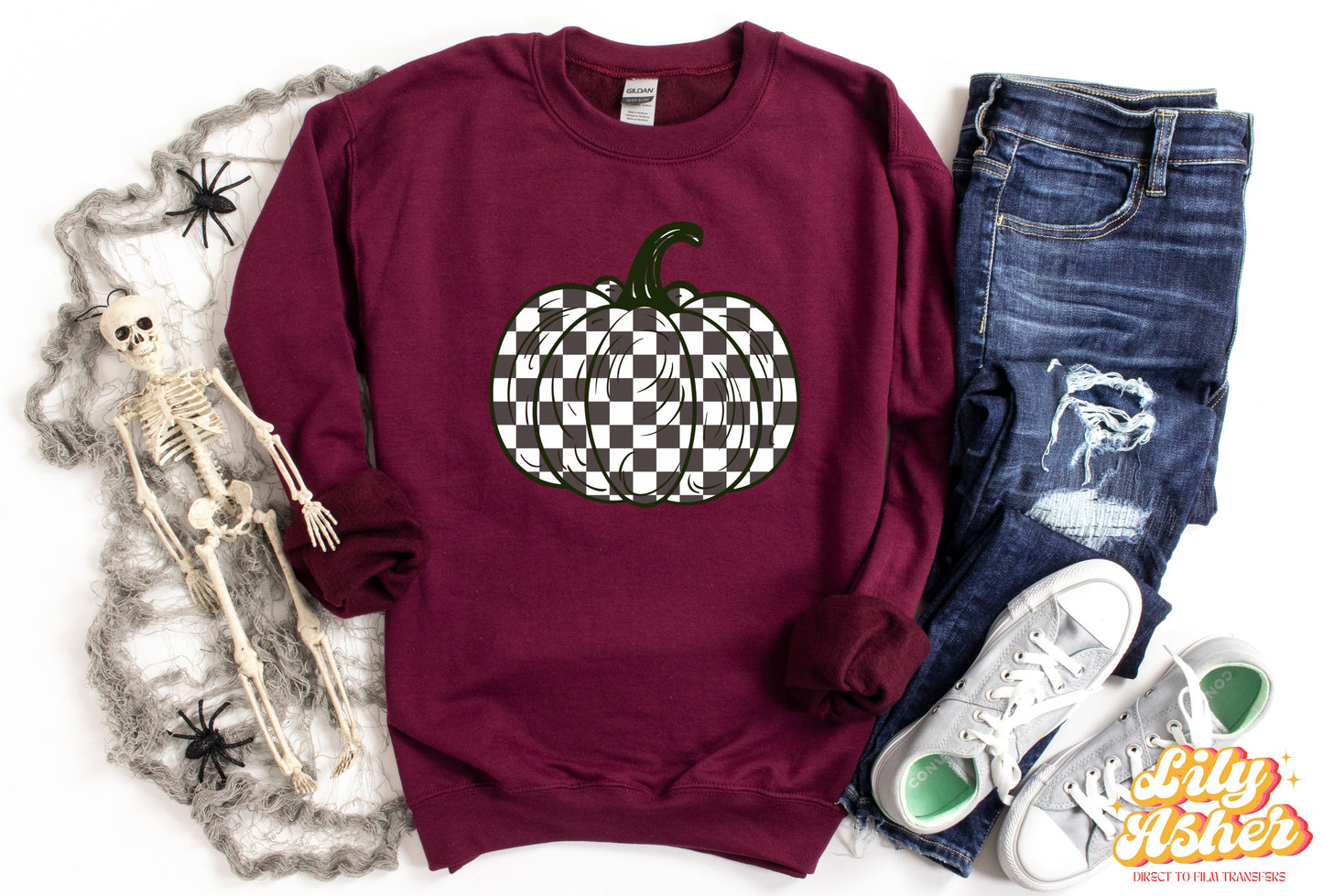 DTF BLACK CHECKERED PUMPKIN TRANSFER