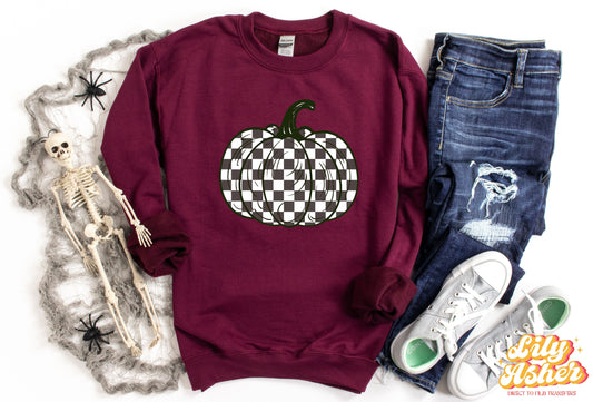DTF BLACK CHECKERED PUMPKIN TRANSFER