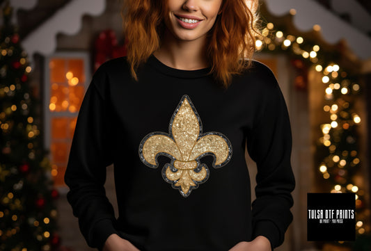 DTF BLACK FLEUR FAUX EMBROIDERY SEQUIN TRANSFER