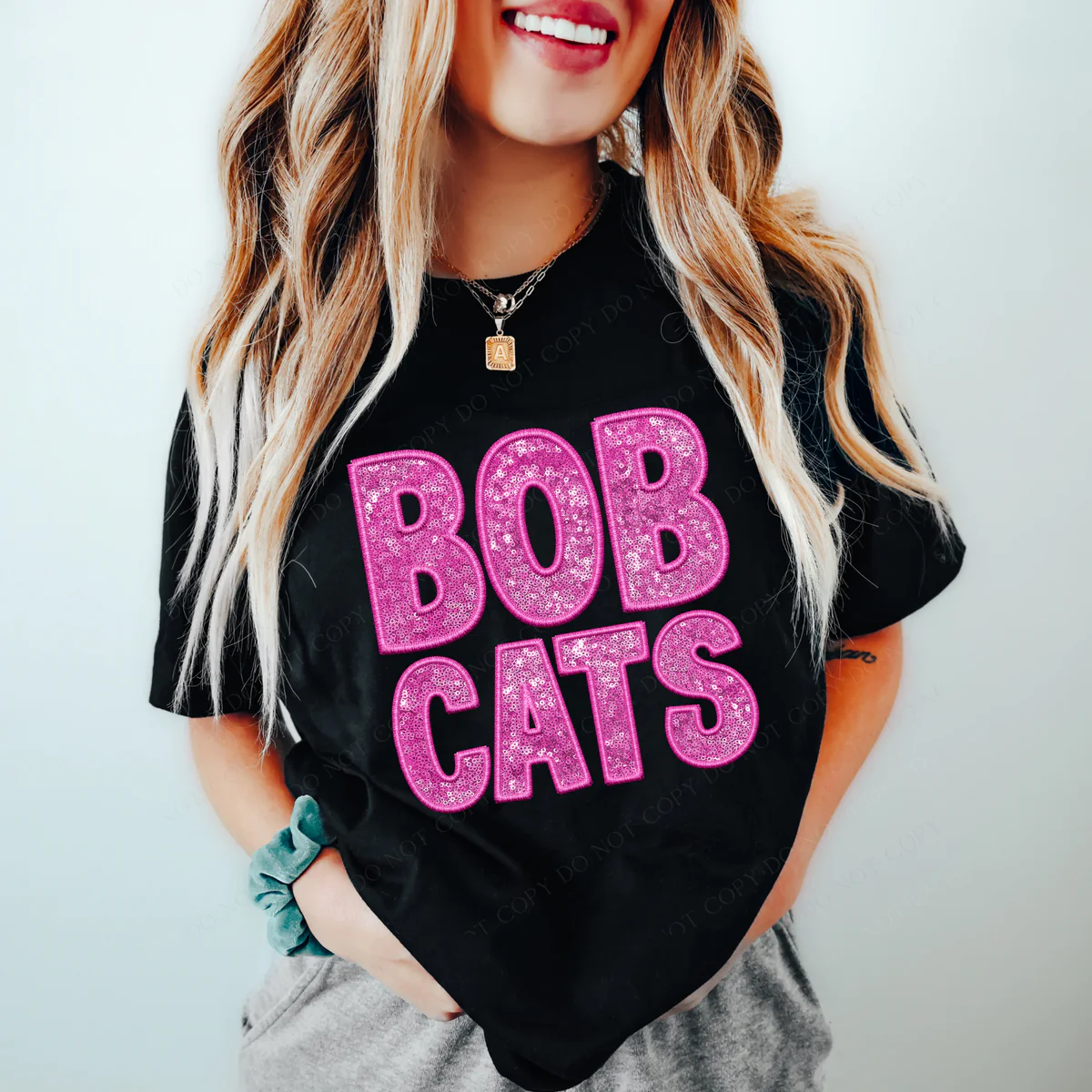 DTF BOBCATS EMBROIDERY & SEQUIN IN PINK TRANSFER