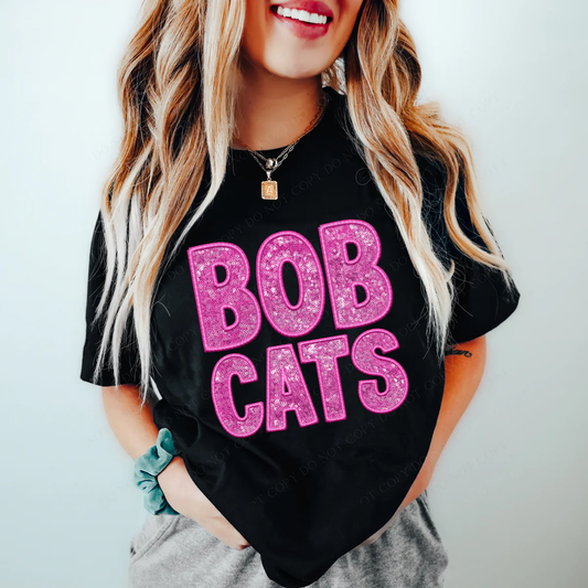 DTF BOBCATS EMBROIDERY & SEQUIN IN PINK TRANSFER