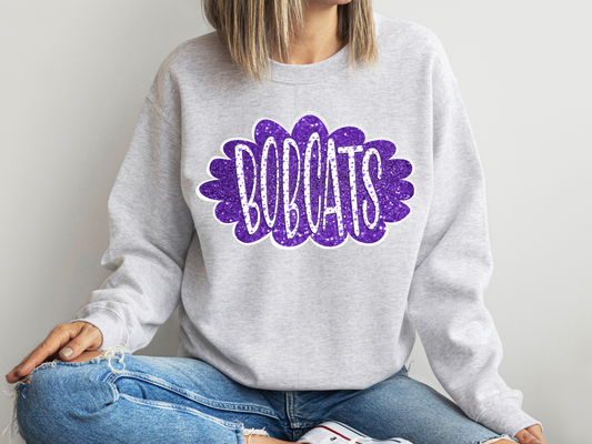 DTF BOBCATS PURPLE/WHITE GLITTER CLOUD GAME DAY TRANSFER