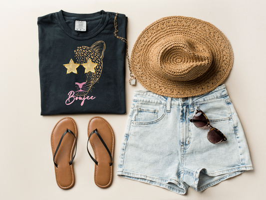 DTF BOUJEE GOLD GLITTER GLASSES PRINT TRANSFER