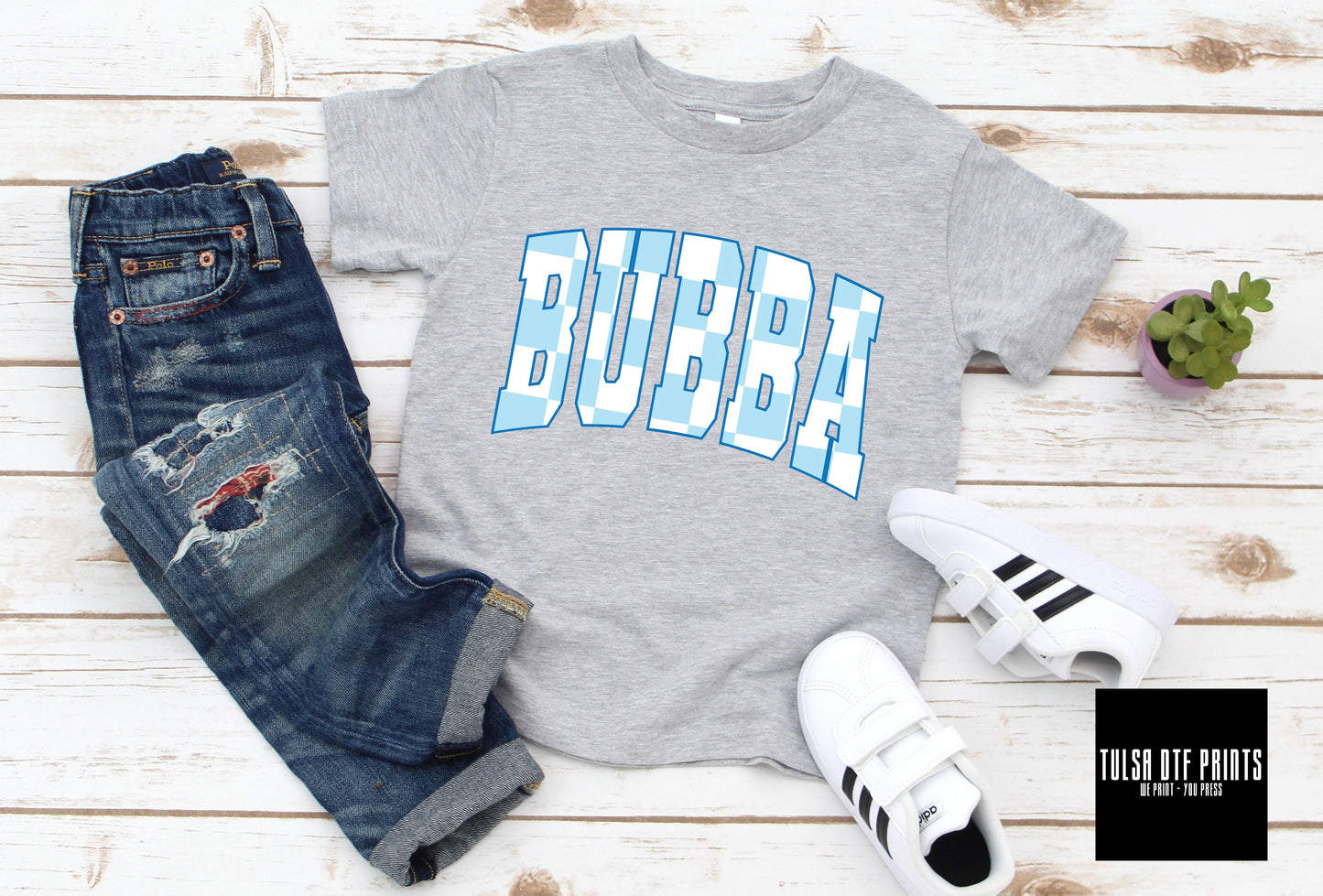 DTF BUBBA BLUE/WHITE CHECKERED TRANSFER