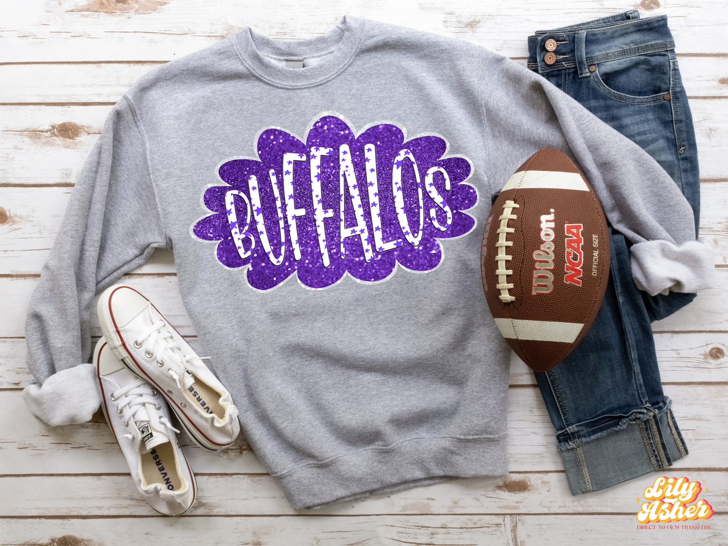 DTF BUFFALOS PURPLE/WHITE GLITTER CLOUD GAME DAY TRANSFER