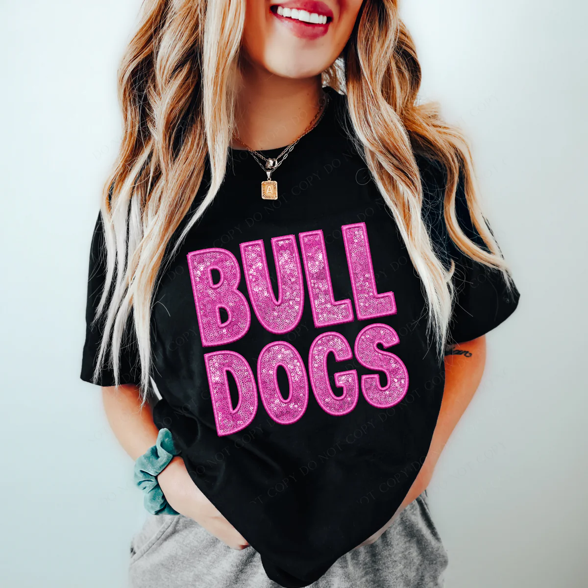 DTF BULLDOGS EMBROIDERY & SEQUIN IN PINK TRANSFER