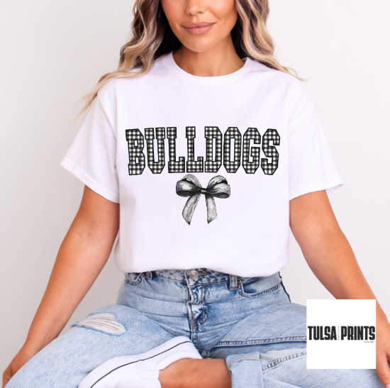 DTF BULLDOGS BLACK GINGHAM BOW GAME DAY MASCOT TRANSFER