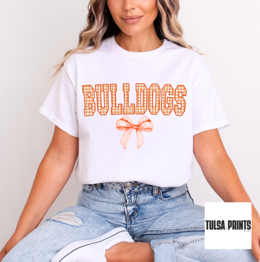 DTF BULLDOGS ORANGE GINGHAM BOW GAME DAY MASCOT TRANSFER