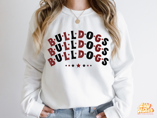 DTF BULLDOGS MAROON/BLACK STACKED TEXT W/ STARS TRANSFER