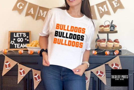 DTF BULLDOGS ORANGE/BLACK RETRO STACKED TEXT GAME DAY TRANSFER