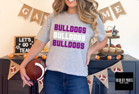 DTF BULLDOGS PURPLE/WHITE RETRO STACKED TEXT GAME DAY TRANSFER