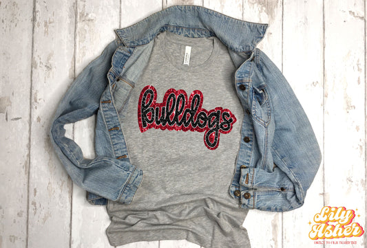 DTF BULLDOGS RED/BLACK SILVER SEQUINS TRANSFER