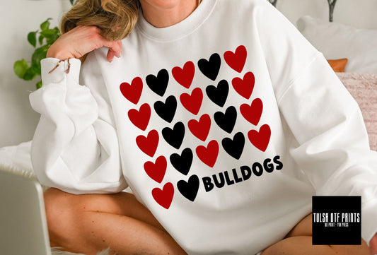 DTF BULLDOGS RED/BLACK STACKED HEARTS GAME DAY TRANSFER