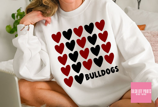 DTF BULLDOGS MAROON/BLK STACKED HEARTS GAME DAY TRANSFER