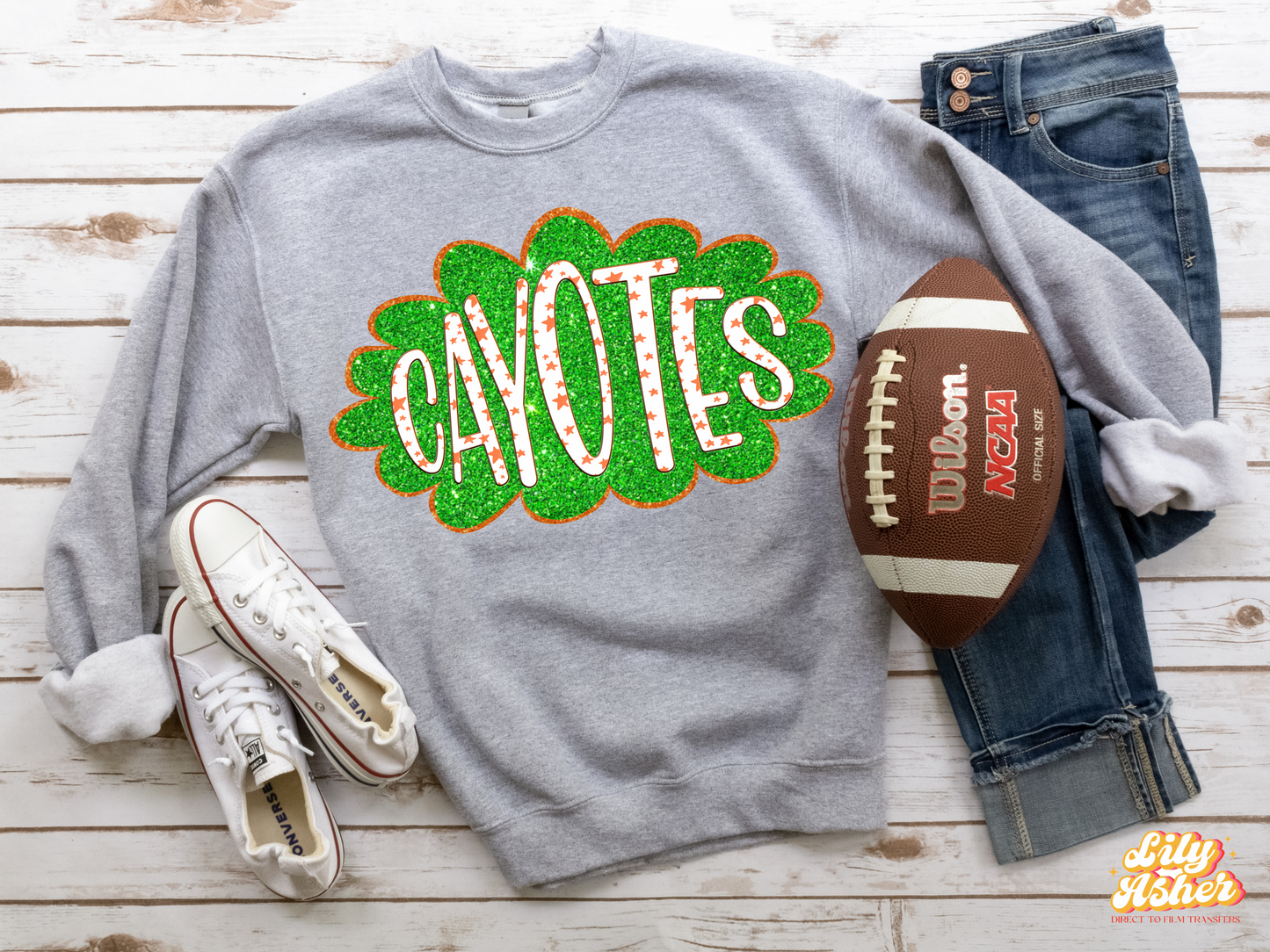 DTF CAYOTES ORANGE/GREEN GLITTER CLOUD GAME DAY TRANSFER