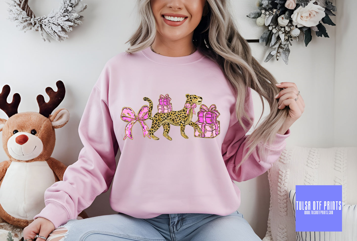 DTF CHEETAH COQUETTE W GIFT & BOWS TRANSFER