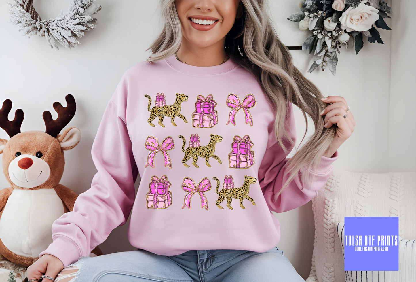DTF CHEETAH COQUETTE W GIFT & BOWS STACKED TRANSFER