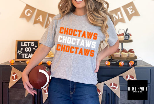 DTF CHOCTAWS ORANGE/WHITE RETRO STACKED TEXT GAME DAY TRANSFER