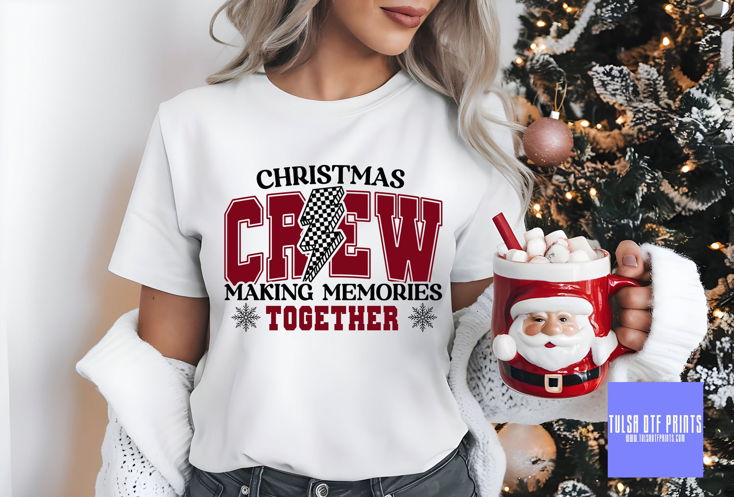 DTF CHRISTMAS CREW RED VARSITY LETTERS TRANSFER