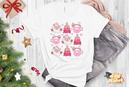 DTF CHRISTMAS DOODLE IN PINK TRANSFER