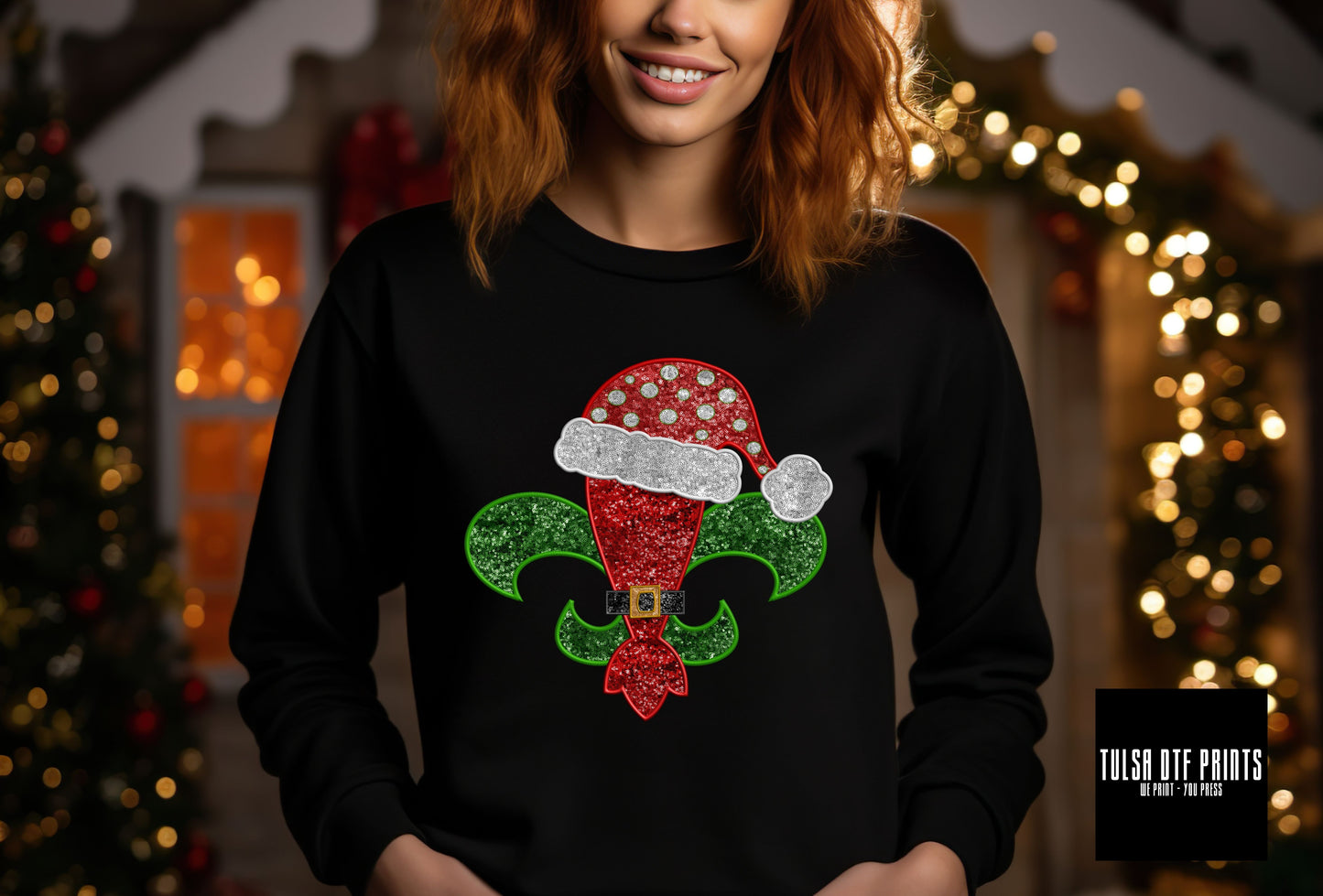 DTF CHRISTMAS FLEUR FAUX EMBROIDERY SEQUIN TRANSFER