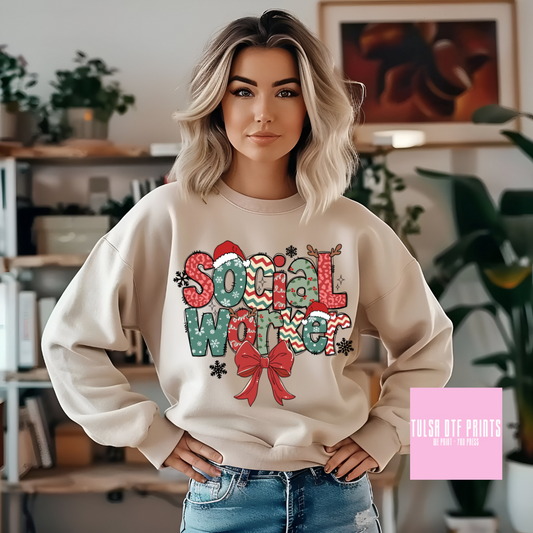 DTF CHRISTMAS PATTERN SOCIAL WORKER TRANSFER