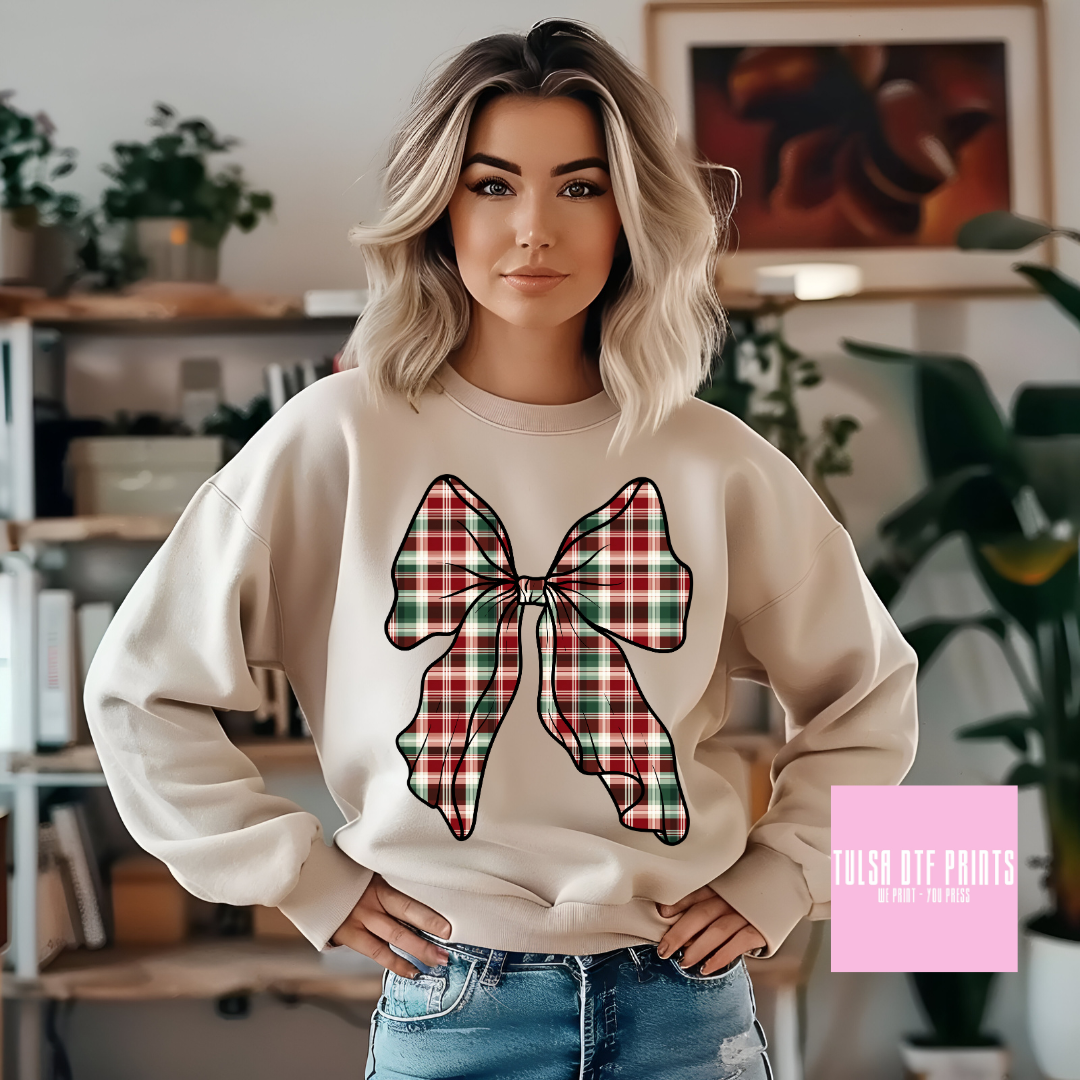 DTF CHRISTMAS PLAID BOW TRANSFER