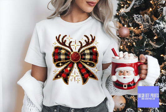 DTF CHRISTMAS REINDEER PLAID BOW TRANSFER