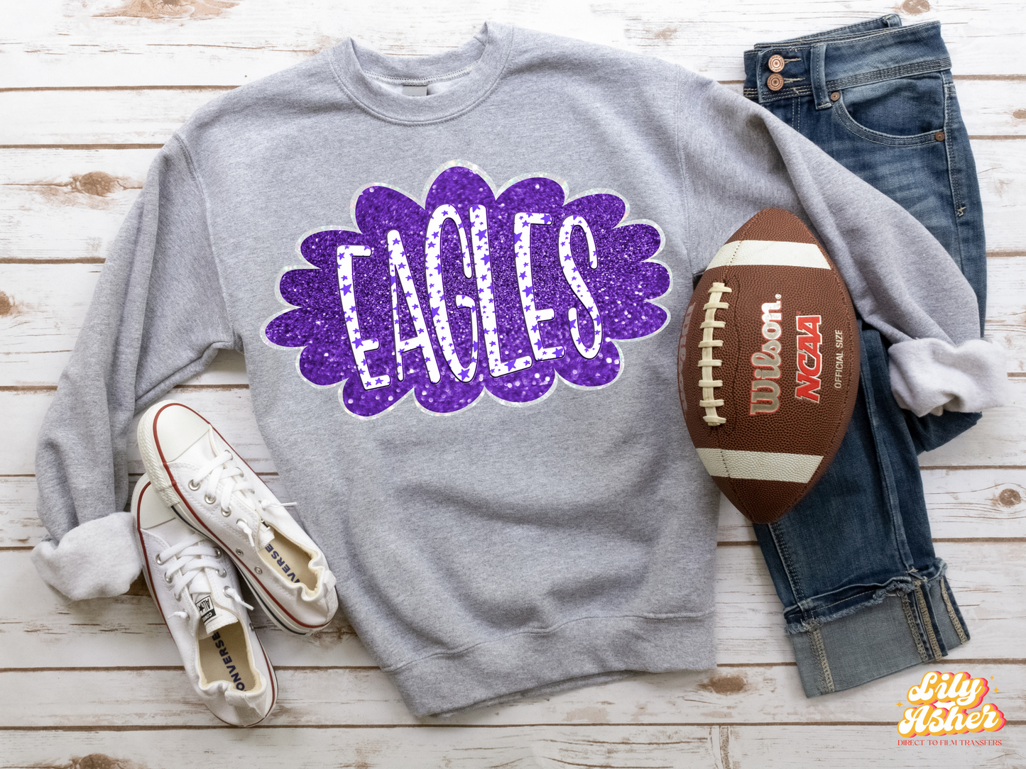 DTF EAGLES PURPLE/WHITE GLITTER CLOUD GAME DAY TRANSFER