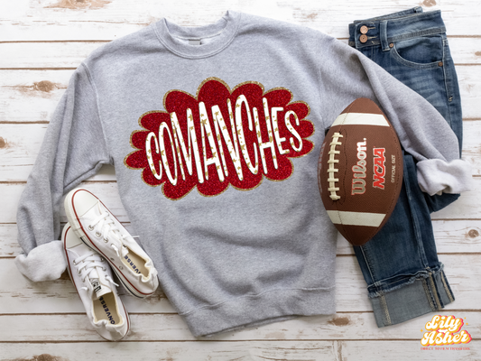 DTF COMANCHES RED/OLD GOLD GLITTER CLOUD GAME DAY TRANSFER